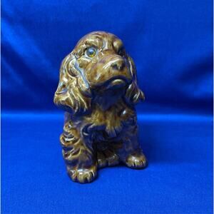 Brown Ceramic Cocker Spaniel Dog Figurine with Glass Eyes